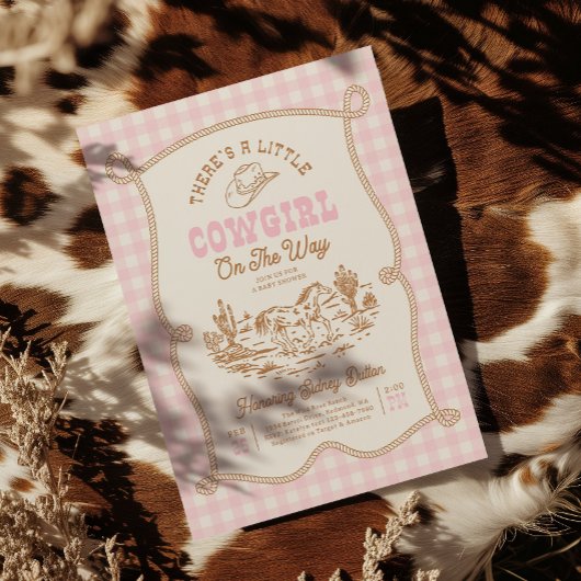 Pink Gingham Cowgirl Baby Shower Invitation Kaart
