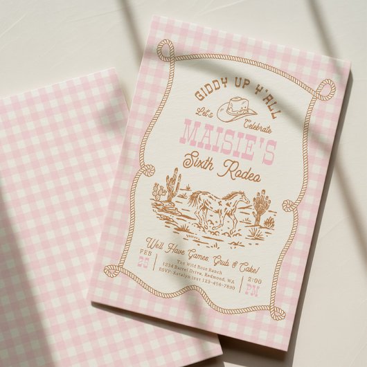 Pink Gingham Cowgirl Birthday Invitation