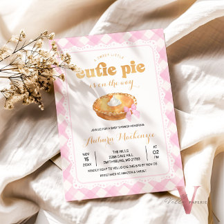 Pink Gingham Cutie Pie Baby shower Uitnodiging