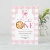 Pink Gingham Cutie Pie First Birthday Invitation (Debout devant)