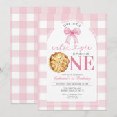 Pink Gingham Cutie Pie First Birthday Invitation (Devant / Derrière)