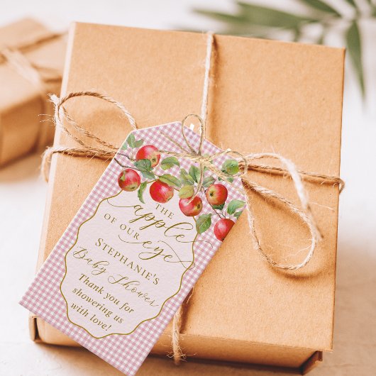 Pink Gingham, de appel van ons Eye Herfst Baby sho Cadeaulabel