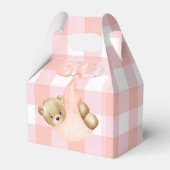 Pink Gingham & een Schattige Teddy Bear Meisje Bab Bedankdoosjes (Achterkant)