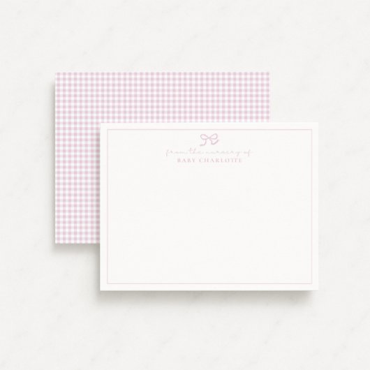 Pink Gingham en boog Nursery Note Kaart
