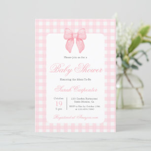 Pink Gingham en Bow Baby shower Meisje Kaart