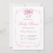 Pink Gingham en Bow Baby shower Meisje Kaart (Voorkant)