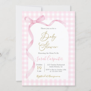 Pink Gingham en Bow Baby shower Meisje Kaart