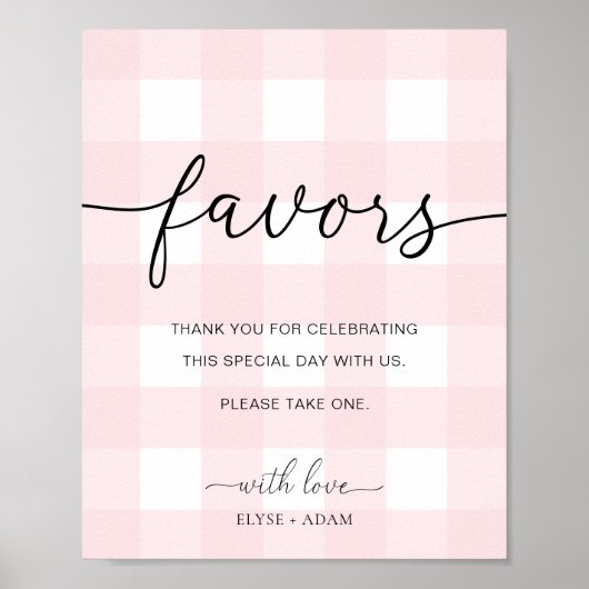 Pink Gingham Favors Sign Poster (Voorkant)