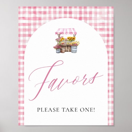 Pink Gingham Fresh van de markt is favoriet teken Poster (Voorkant)