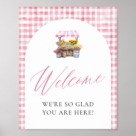 Pink Gingham Fresh van de markt welkomstbord Poster (Voorkant)