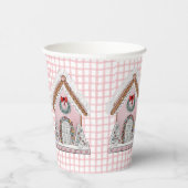 Pink Gingham Gingerbread House Papieren Bekers (Rechts)