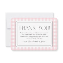 Pink Gingham Girl Baby shower Bedankt Card