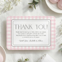 Pink Gingham Girl Baby shower Bedankt Card