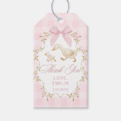 Pink Gingham Goose Birthday party Cadeaulabel (Voorkant)