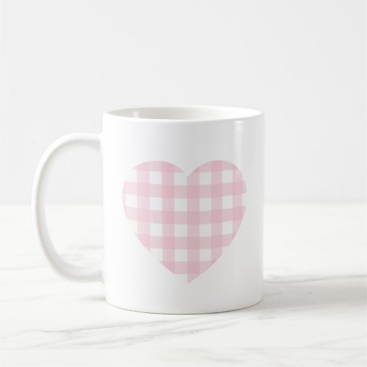 Pink Gingham Heart Koffiemok (Links)