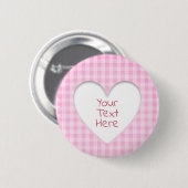 Pink Gingham Heart Ronde Button 5,7 Cm (Voorkant /achterkant)
