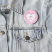 Pink Gingham Heart Ronde Button 5,7 Cm (In situ)