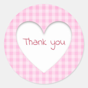 Pink Gingham Heart Ronde Sticker