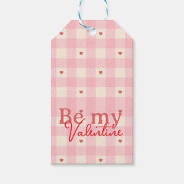 Pink Gingham Hearts Valentine Cadeaulabel