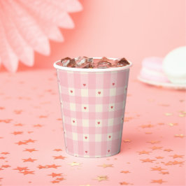 Pink Gingham Hearts Valentine Papieren Bekers