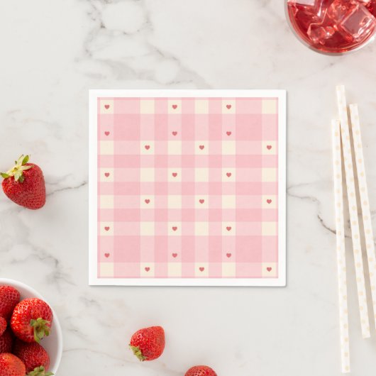 Pink Gingham Hearts Valentine Servet (Insitu)