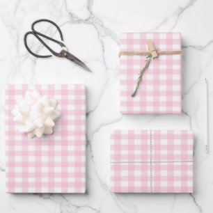 Pink Gingham Inpakpapier Vel