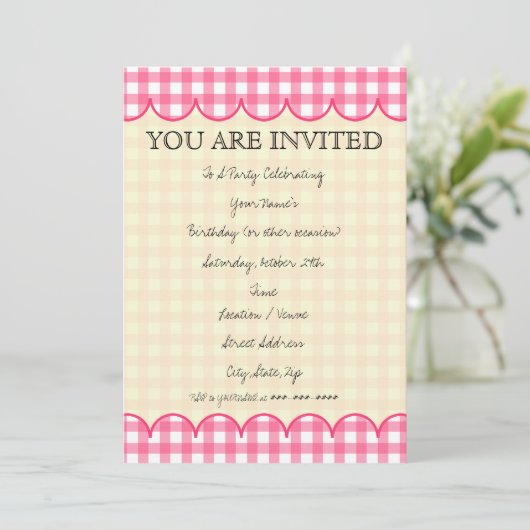Pink Gingham Invitation Kaart (Staand voorkant)