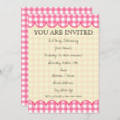 Pink Gingham Invitation Kaart (Voorkant / Achterkant)