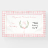 Pink Gingham Laurel Crest Birthday Spandoek (Horizontaal)