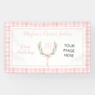 Pink Gingham Laurel Crest Birthday Spandoek