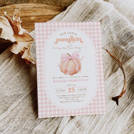 Pink Gingham Little Pumpkin Girl Baby shower Kaart