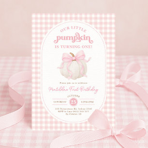 Pink Gingham Little Pumpkin Girl Verjaardagsfeestj Kaart
