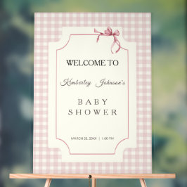 Pink Gingham met Bow-Baby shower Acryl Bord