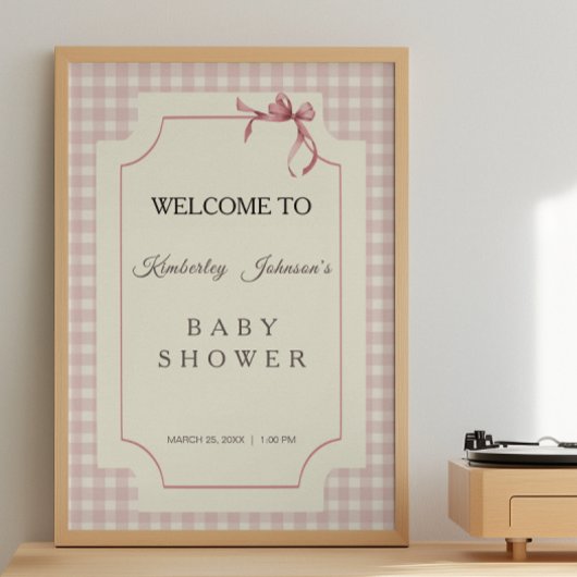 Pink Gingham met Bow-Baby shower Perfect Poster