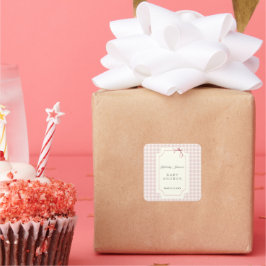 Pink Gingham met Bow-Baby shower Vierkante Sticker