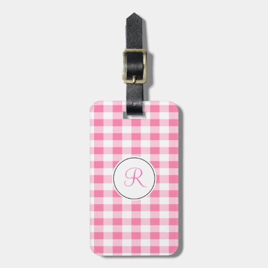 Pink Gingham Monogram Bagagelabel (Voorkant verticaal)