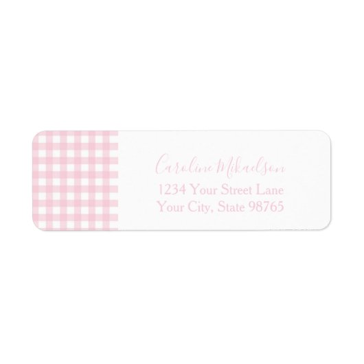 Pink Gingham Monogram Personalized Etiket (Voorkant)