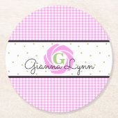 Pink Gingham Monogram Ronde Kartonnen Onderzetter (Voorkant)
