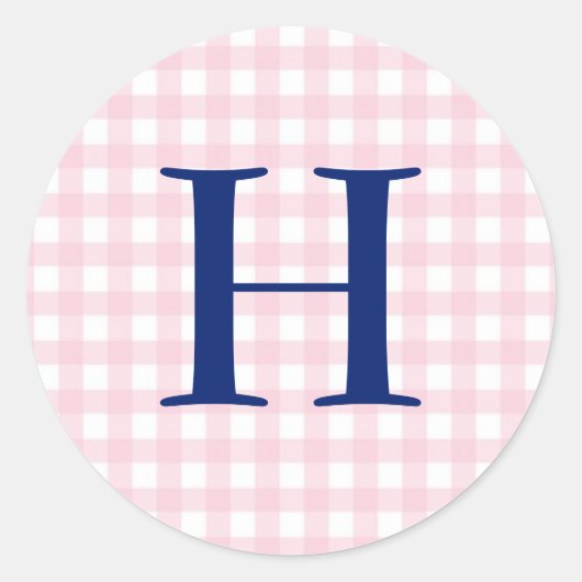 Pink Gingham Monogram Ronde Sticker (Voorkant)