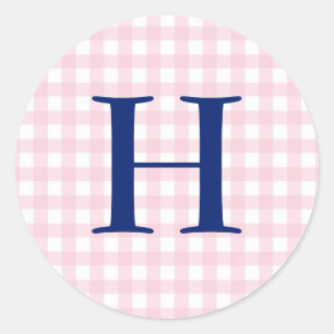 Pink Gingham Monogram Ronde Sticker