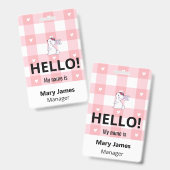 Pink Gingham Name Lanyard | Personalized ID Badge  (Recto et verso)