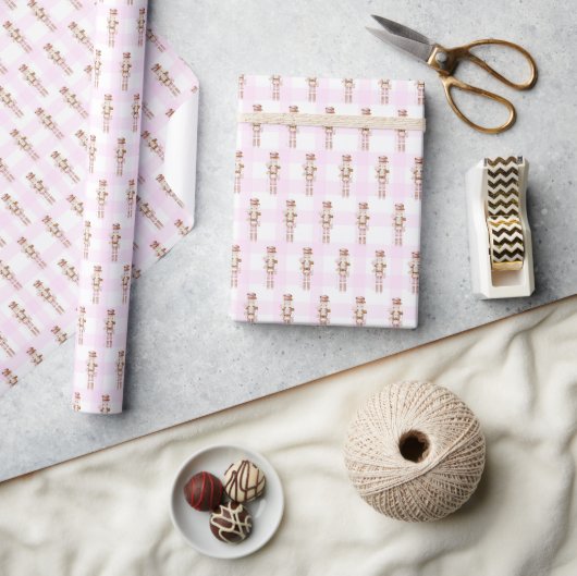 Pink Gingham Notenkraker Ballet Kerstmis Cadeaupapier (Crafts)