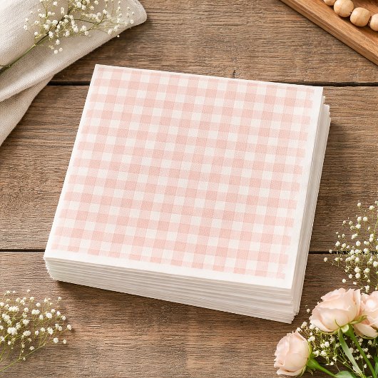 Pink Gingham Paper Napkins Servet