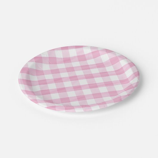 Pink Gingham Papieren Bordje (Gekanteld)