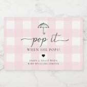 Pink Gingham paraplu Pop het als ze Poppen Sparkling Wijnetiket (Enkel label)