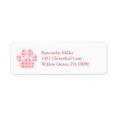 Pink Gingham Paw Print Retouradres Label (Voorkant)