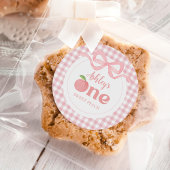 Pink Gingham Peach eerste verjaardag Ronde Sticker