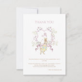 Pink Gingham Peter het Konijnenmonogram Baby showe Bedankkaart (Voorkant)