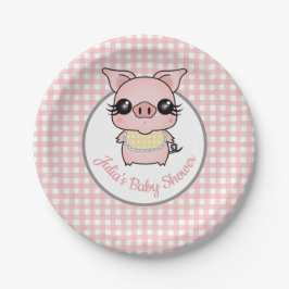 Pink Gingham Piggy Baby shower Papieren Bordje