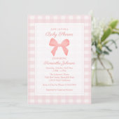 Pink Gingham Pink Bow Baby shower Kaart (Staand voorkant)